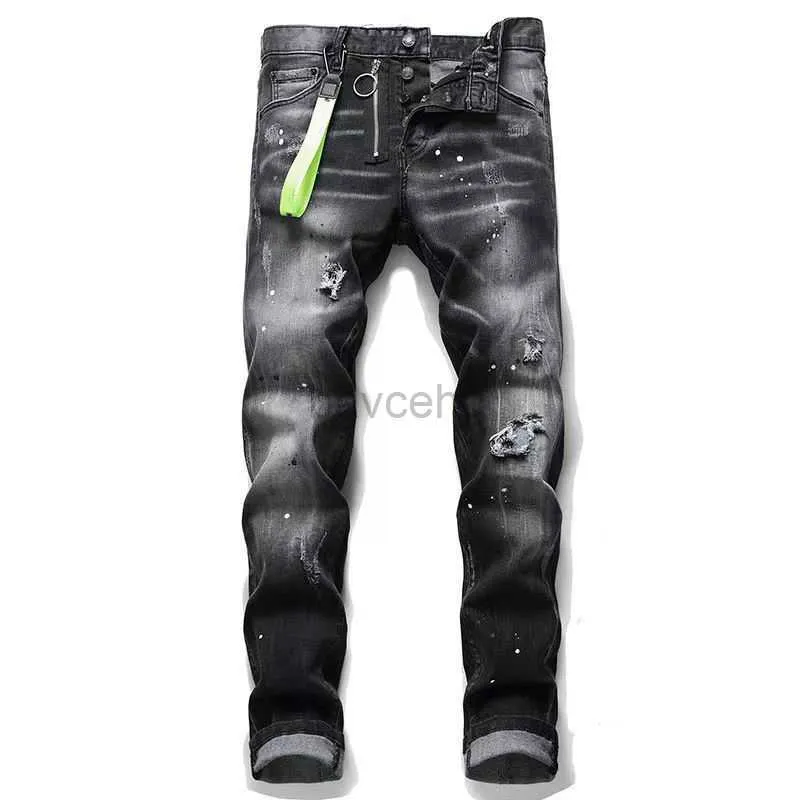 Men's Jeans Designer jeans hip-hop high street fashion brand jean retro torn fold stitching mens design motorcycle riding slim pants 240308