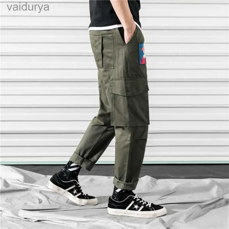 Men's Pockets Cargo Harem Joggers Baggy RIbbon Tactical Trousers Harajuku Streetwear 240308