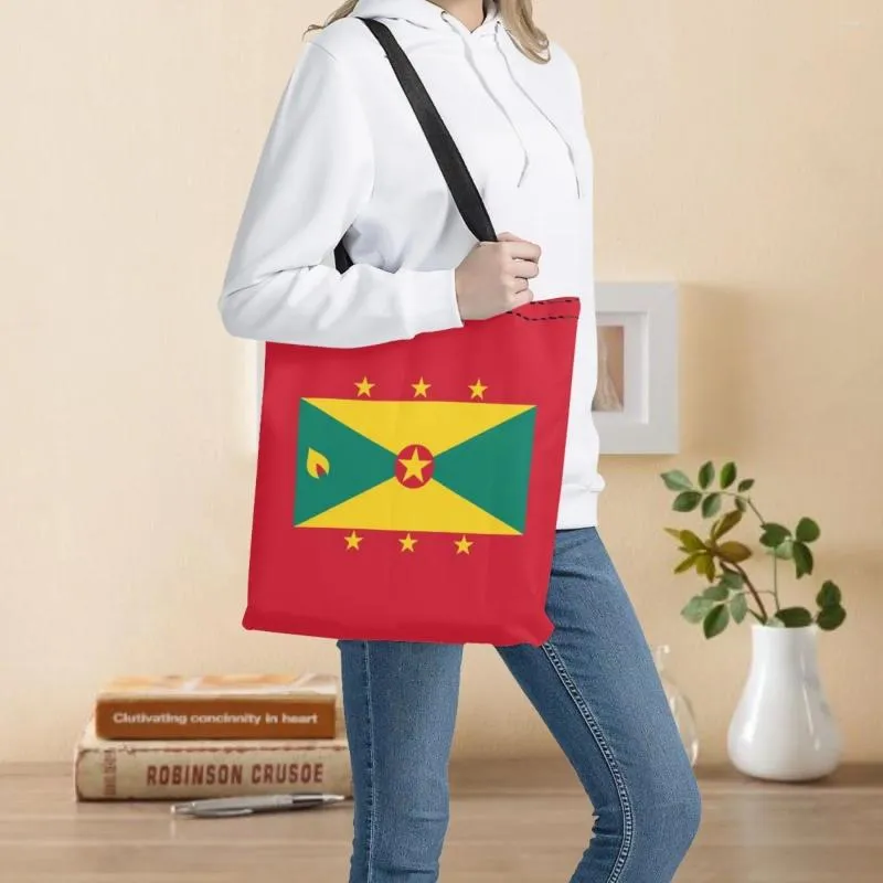 Sacos de compras Bandeira de Granada Dupla Face Impressão Bolsa de Lona Mulheres Totes Grande Pacote de Livro Escolar Portátil para Meninas Armazenamento Bolsas de Ombro