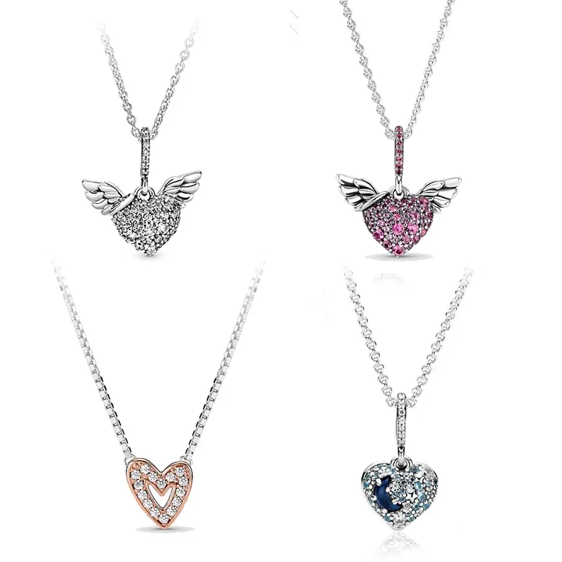 Collana in argento con ala d'angelo, cuore d'amore, collana a catena per gioielli da donna, gioielli con fascino sexy, regalo per donna, nuova moda