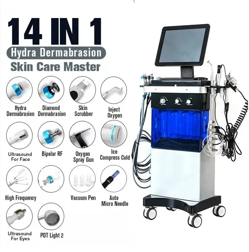 Hydro Peel 14 I 1 Multifunktionell mikrodermabrasion Auqa Vatten Deep Cleaning RF Face Lift Hud Care Face Spa Machine Drawing Beauty Salon Equipment