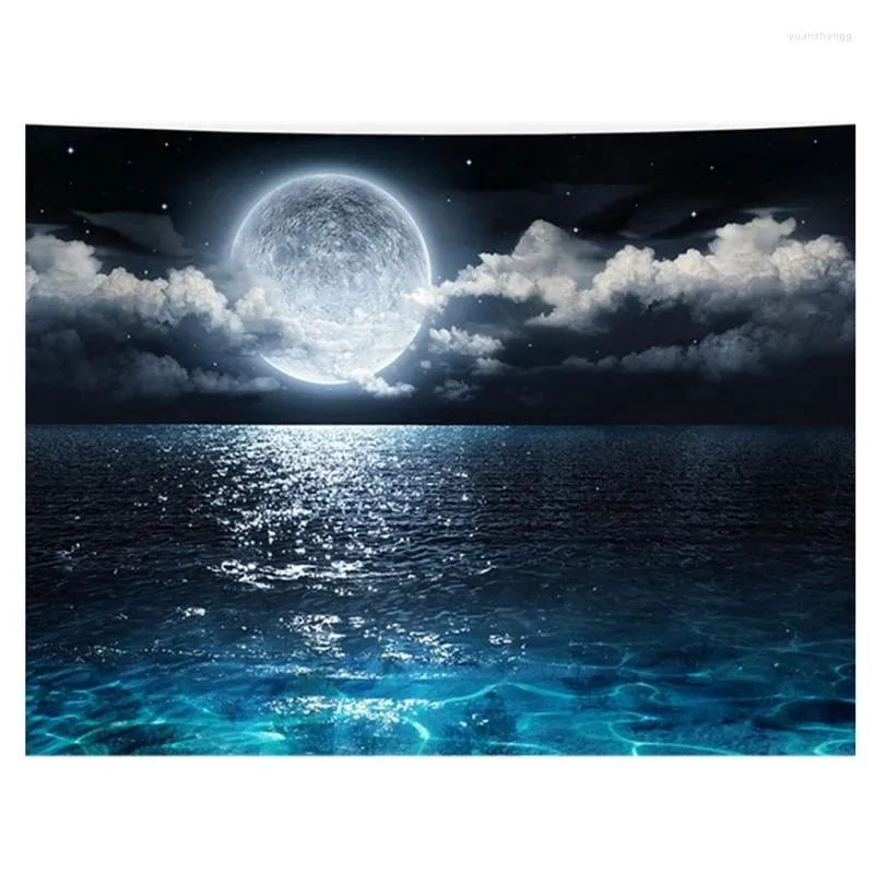 Wandteppiche, Meer, Mond, Nacht, Wandbehang, Wandteppich für Schlafzimmer, Wohnzimmer, Dekoration (150 cm x 130 cm)