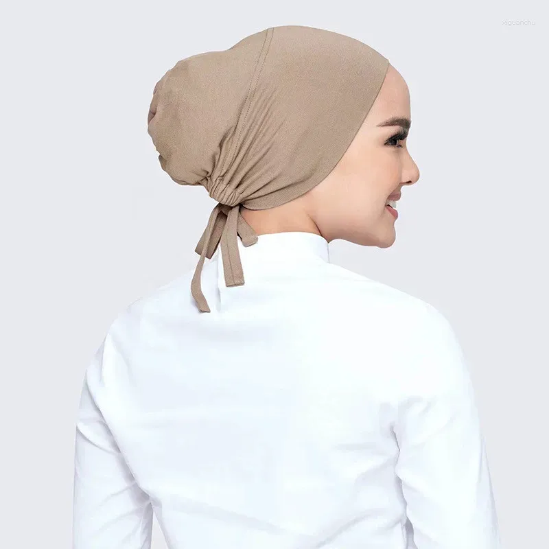 Abbigliamento etnico Hijab in cotone modale Cravatta elastica Foulard Cappello base Tinta unita regolabile Piccolo Hijab musulmano Medio Oriente Malesia