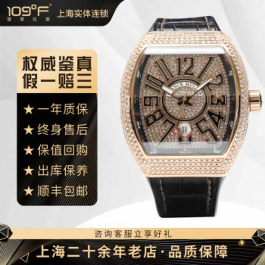 Orologio svizzero Franck Muller Orologi automatici Frank V45 Sc Dt Yachting con intarsio di diamanti Meccanico da uomo Famulan quadrante nero in oro rosa