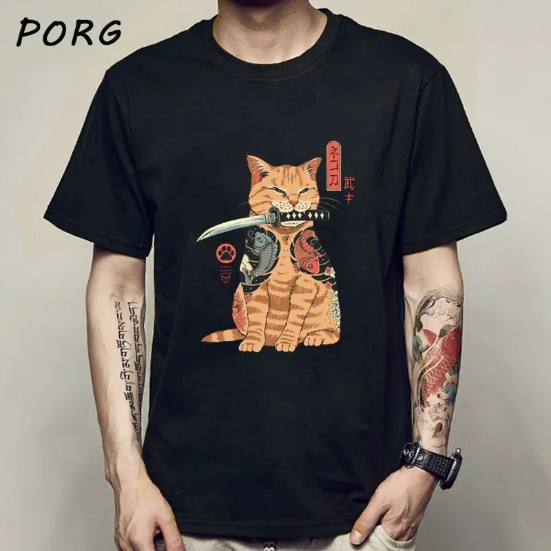 T-Shirt Hommes Catana Cool Été Lâche Hommes/femmes T-Shirt Décontracté À Manches Courtes Chat Imprimé Anime T-Shirt Japonais D'été T-Shirt Hauts T-Shirt