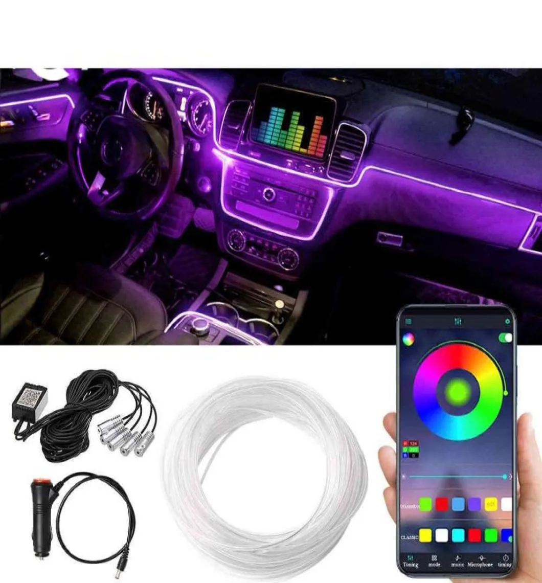 6 I 1 6M RGB LED -bilens inre omgivande ljusfiberoptiska remsor Ljus med App Control Auto Atmosphere Dekorativ LAMP9323122