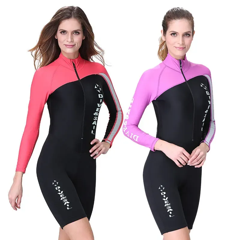 Badebekleidung Damen Neoprenanzug Shorty 1,5 mm Neopren + Lycra Thermo-Badeanzug Tauchanzüge Frontreißverschluss UV-Schutz Langarmanzüge zum Surfen
