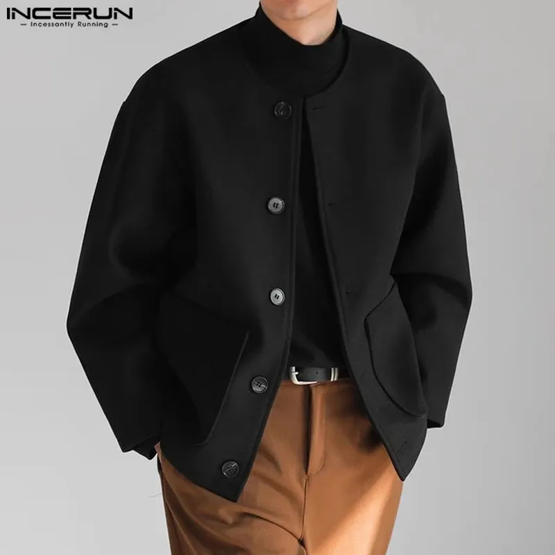 Uomo stile coreano solido e ben aderente giacche autunno inverno casual streetwear cappotti a maniche lunghe S5XL INCERUN Top 240308
