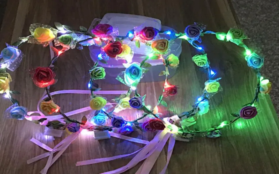 LED Light Up Party Glasses Flower Crown Decoration Glow in The Dark Flashing Headband Eyewear for Wedding Birthday Festival Neon Party