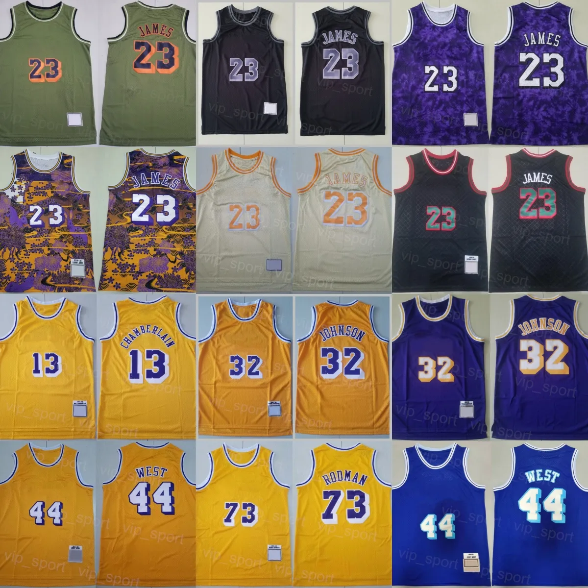 Vintage basket Dennis Rodman Jersey 73 Johnson 32 Jerry West 44 Retro Color Yellow Purple Black White Beige Blue Red Stitched Big Team Logo Throwback