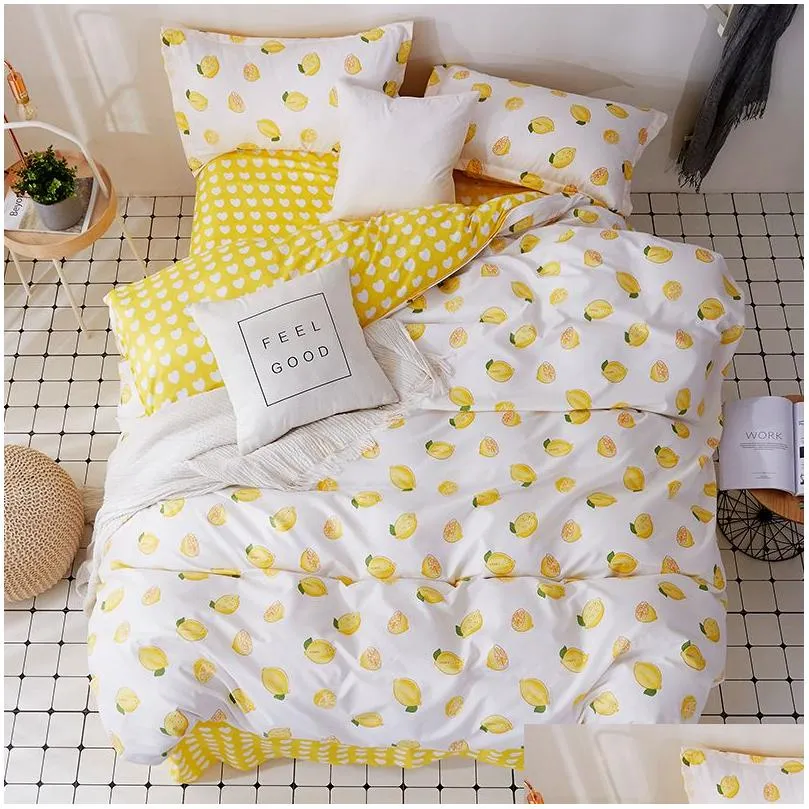 Ensembles de literie Ensemble de literie imprimé citron jaune 3/4 pièces enfants/Adt linge de lit couette er drap taie d'oreiller ensembles de couette de fruits chambre 201127 Drop Dhnbl