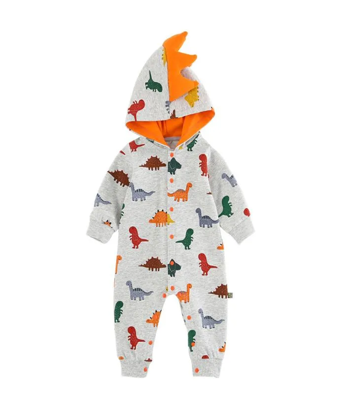 Baby Boys Rompers Kids Long Sleeve Cartoon Dinosaur Belesuits Hooded Infant Girls 100 Cotton Romper Boy Clothing B025949490