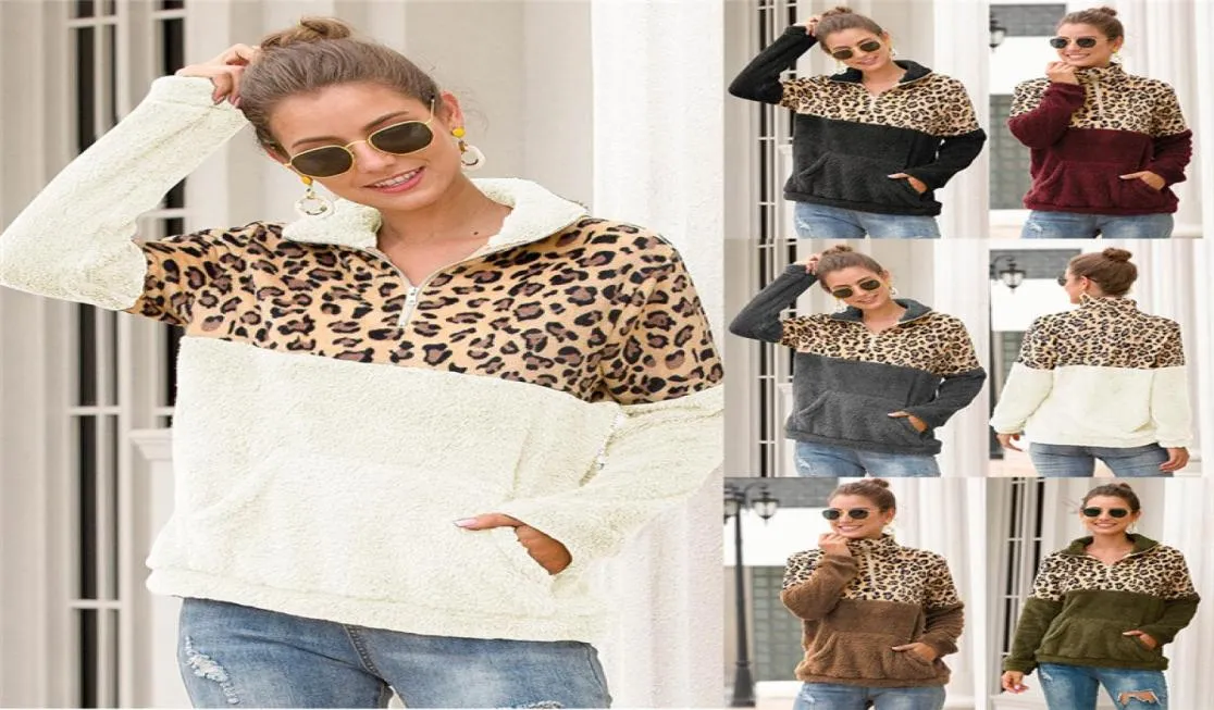 Sherpa Leopard Patchwork Fluffy Thick Sweaters Winter Fleece Hoodie Warm Zipper Pullovers Women Sweatshirts Coat Sherpa Loose Tops6414724