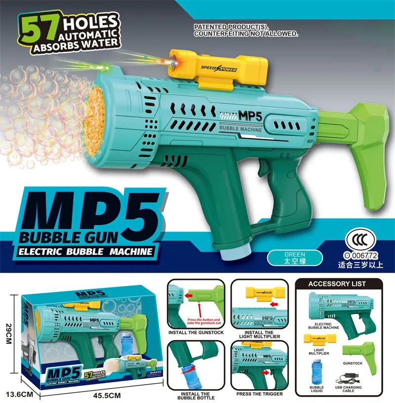 Super Soaker Toys Mp5 Bubble Water Gun para 4-8 anos de idade poroso portátil motorizado pistola de bolha de sucção automática com luzes coloridas envio do mar