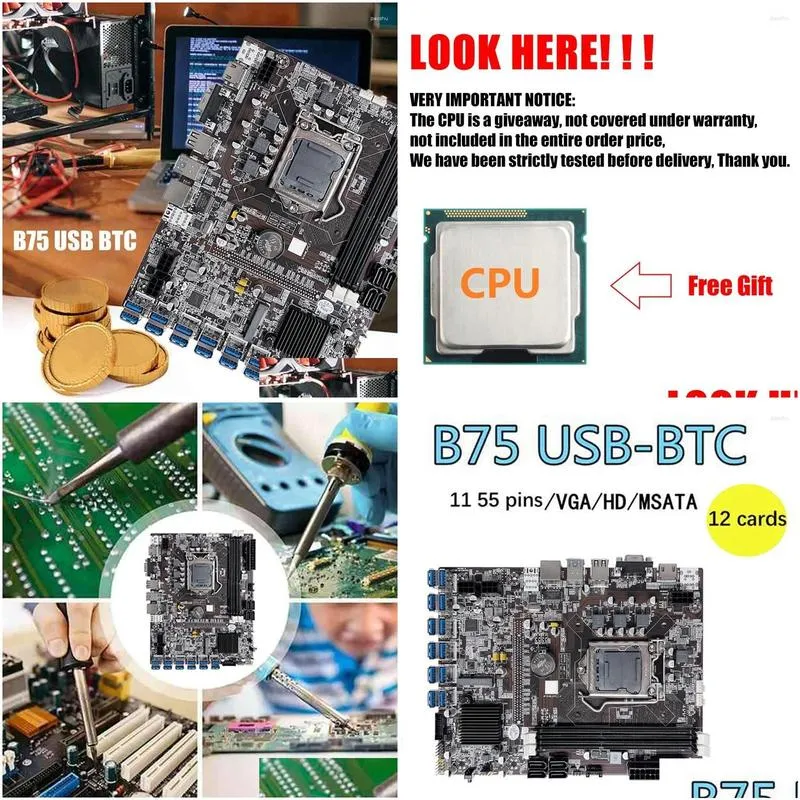 마더 보드 B75 ETH 마이닝 마더 보드 12 PCIE ~ USB G540 CPU DDR3 4GB 1600MHZ RAM SATA RJ45 네트워크 드롭 배달 DHAWG