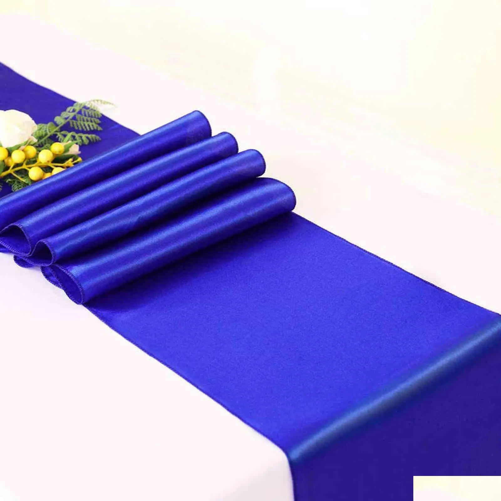 Bordslöpare 10st Royal Blue Satin Table Runners Luxury Wedding Party Bankettdekorationer Dining Decor Decoration 211117 Drop Deliver DHQSC