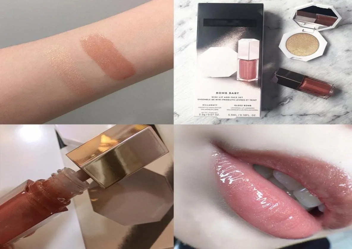 Zestawy makijażu nawilżające streamer wargi z drobnym lampą błyskową proszkową kombinację proszku Diamond High Gloss Lipgloss Mini Suit7058890