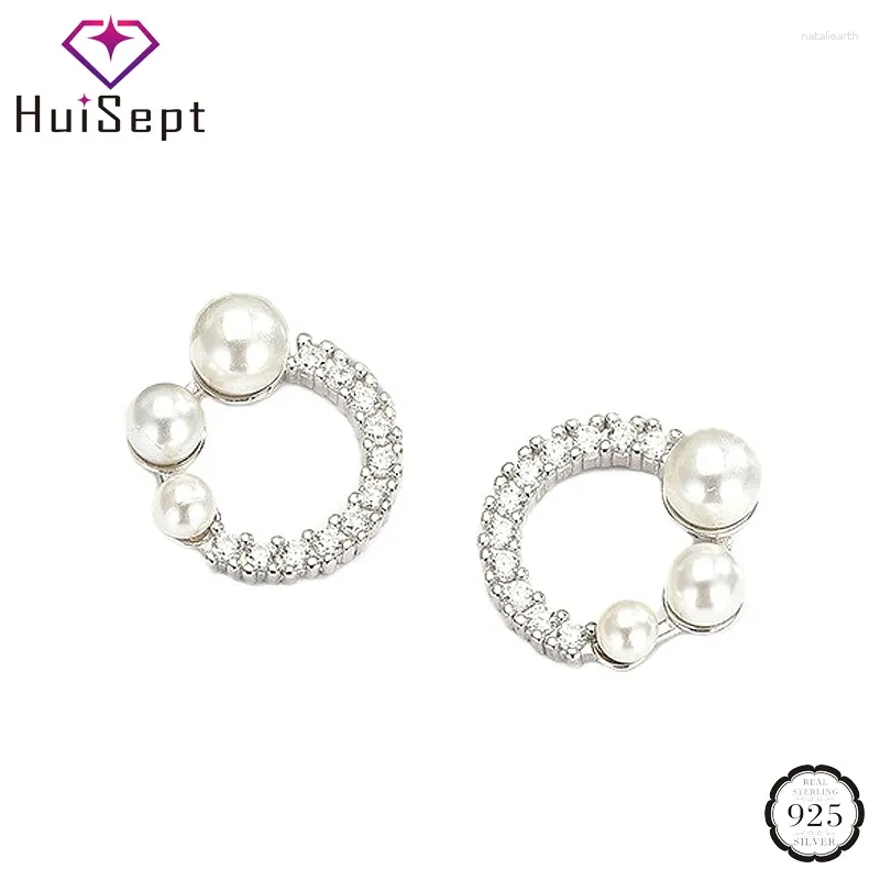 Stud Oorbellen HuiSept Trendy Vrouwen 925 Sterling Zilveren Sieraden Zoetwaterparel Zirkoon Edelsteen Voor Bruiloft Groothandel