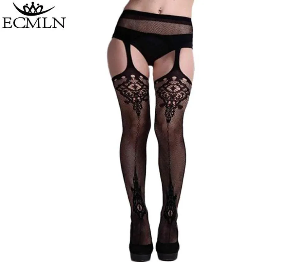 Kvinnor Sexig underkläder rand elastiska strumpor transparent svart fisknätstrumpa lår Sheer Tights broderi strumpbyxor droppfartyg c2542472