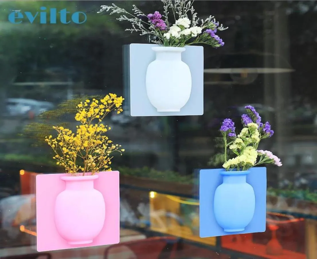 Evilto Silicone Sticky Vase Magic Rubber Flower Plant Vases Flower Container för Office Wall Vases Decoration Home1836772