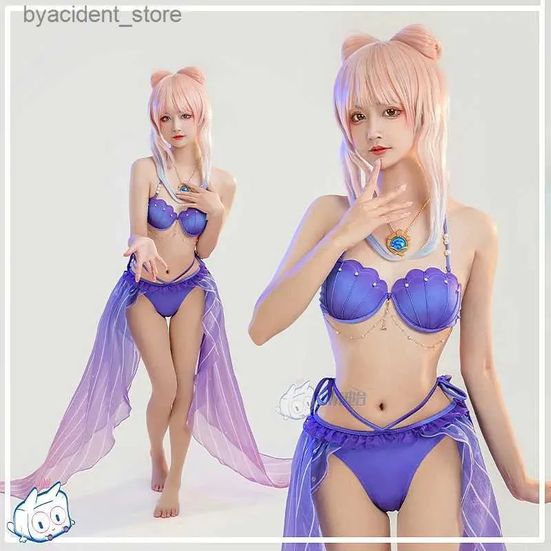 ملابس السباحة للسيدات sangonomiya kokomi split swimsuit لعبة genshin تأثير cosplay تأتي النساء أنيمي صيف مجموعة ملابس السباحة sexy s-xl l240308