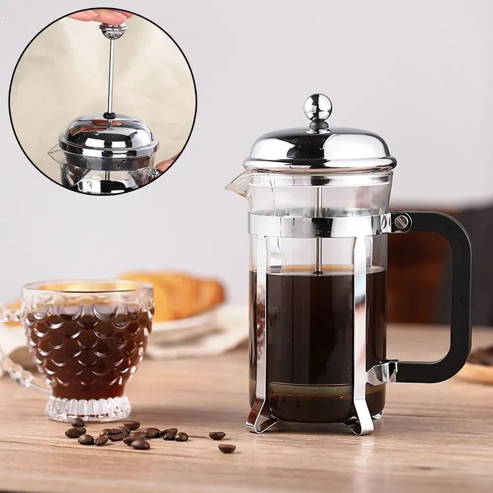 Cafetière Presse française Filtre à thé Infuseur Coffeeware Teaware Simple Pression Verre Pot Cafetière Main Punch Pot Thé Maker 240220