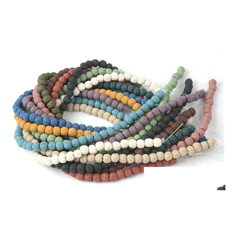 Stone 38Pcs/Lot 10Mm Mti Color Lava Beads Natural Stone Volcanic Rock Round Diy Jewelry Bracelet Making Volcano Semi-Precious Stones Dhj5T