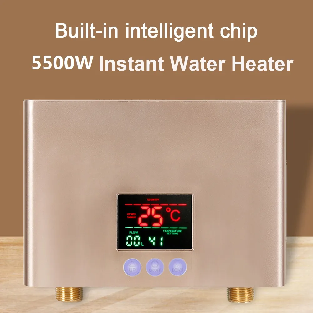المطبخ سخان المياه الفوري 5500 واط مصغرة مصغرة سخان المياه الكهربائية مثبتة على الجدار مع عرض LED التحكم عن بُعد للحمام