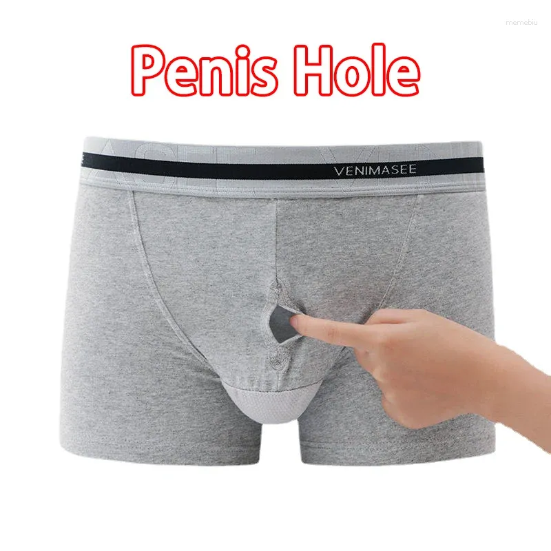 Sous-vêtements homme prépuce pénis trou boxeurs avant ouvert renflement Dick U-convexe sous-vêtements double couche réduire la sensibilité slip culotte slip