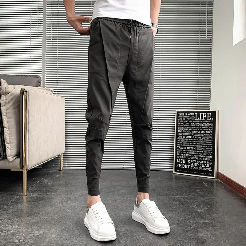 Pants Pantalones Hombre Korean Luxury Clothing Cargo Pants For Men Simple All Match Slim Fit Casual Mens Joggers Byxor Black/Grey