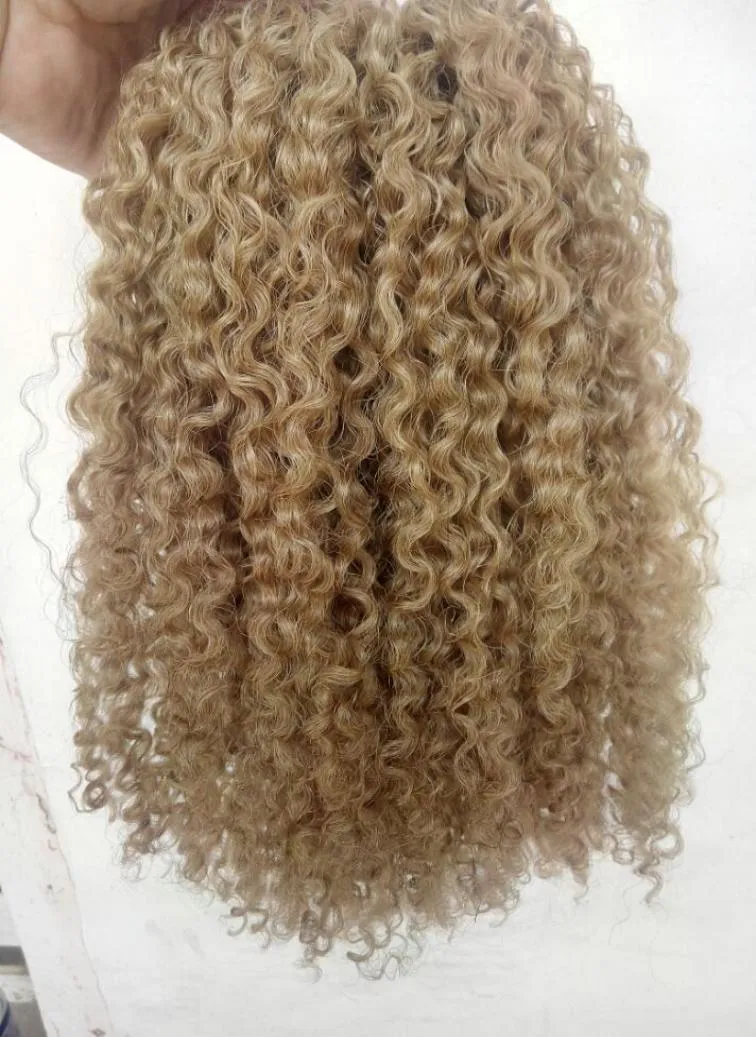 brasiliansk mänsklig jungfru remy clip ins hårförlängningar kinky curls hår weft medum brun mörk blond färg2723384