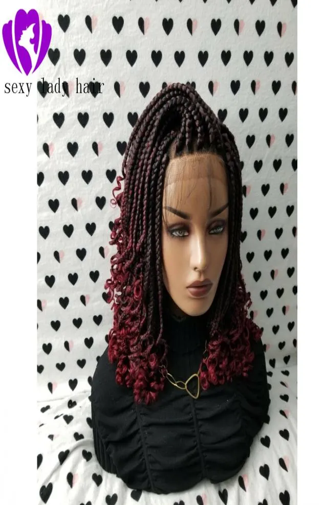Fashion Braided curly wig African American ombre red Braided Lace Wig Lace Front Synthetic short Braided Wigs with curly tips for 7452202