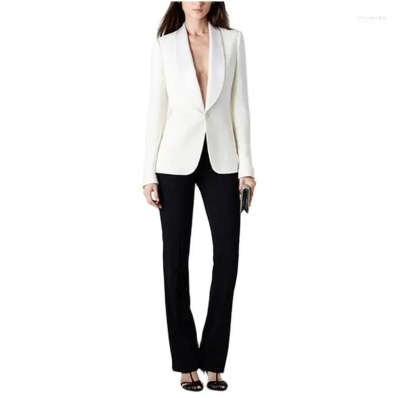 Mulheres Calças de Duas Peças Mulheres Calças de Duas Peças Mulheres Terno Um Botão Slim 2 Peças Set Fit Business Custom Made Office Lady Jacket Wi Dhgla