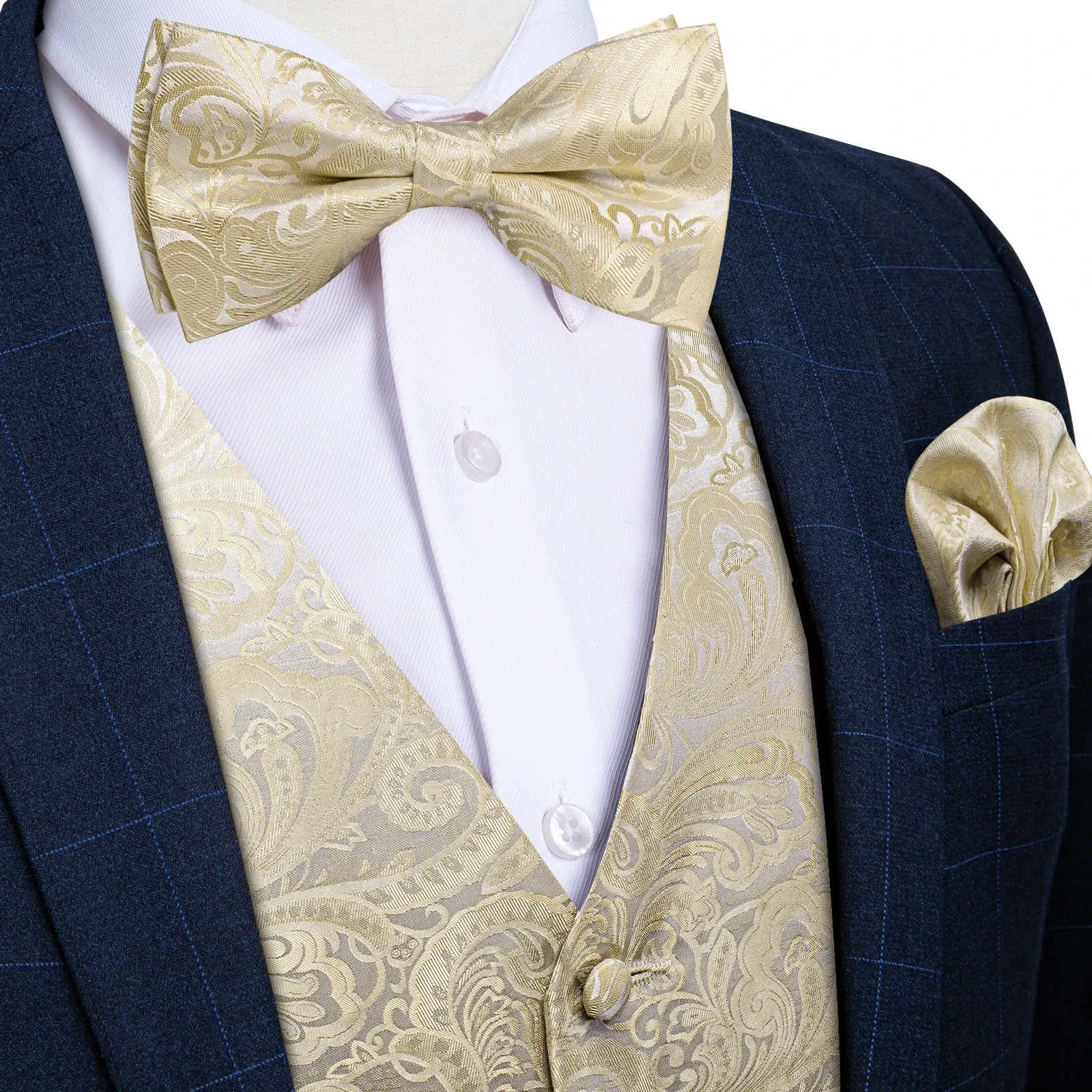 Kamizelki kamizelki ślubne Suit biały czarny kamizelka bez rękawów Paisley do męskiej koszuli akcesoria z bowtie kieszonkowe spinki do mankietów