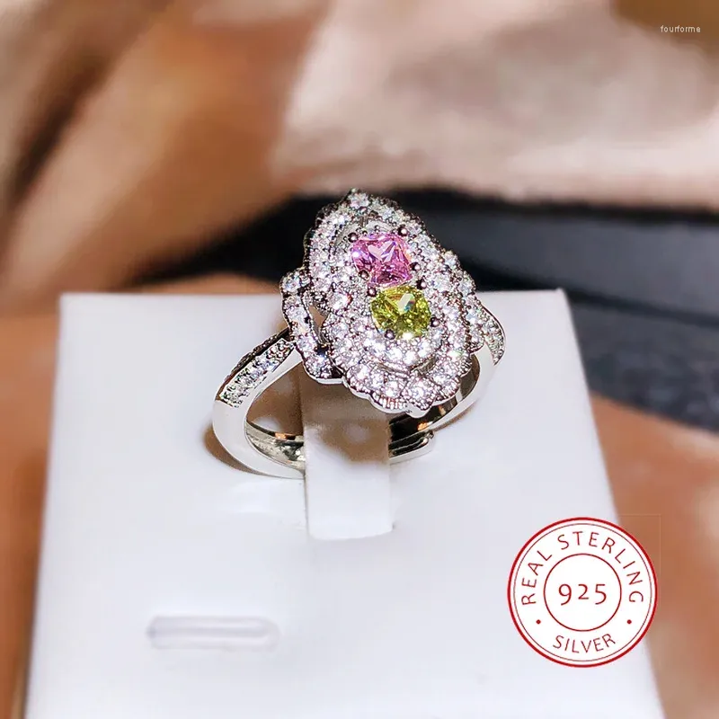 Pierścienie klastra 925 Sterling srebrny geometryczny owalny pierścień kształtu dla kobiet kryształowych sześciennych cyrkonu w stylu panny młodej biżuterii mody mody biżuterii