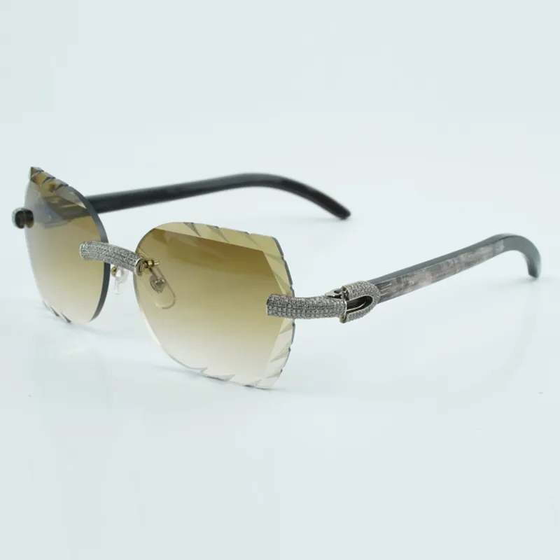 Модные солнцезащитные очки с микроограненными линзами и полностью инкрустированными микробриллиантами 8300817 высококачественные солнцезащитные очки с текстурой в форме буйволовой ножки натурального черного цвета, размер 60-18-140 мм