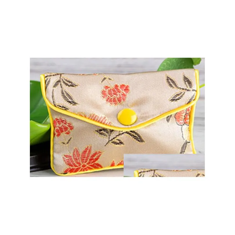 Sieradenzakjes, tassen 30 stuks Beige Bloemen Rits Portemonnee Zakje Mode Cadeauzakjes Voor Sieraden Zijden Tas Chinese Creditcardhouder Dro Dhf8Z