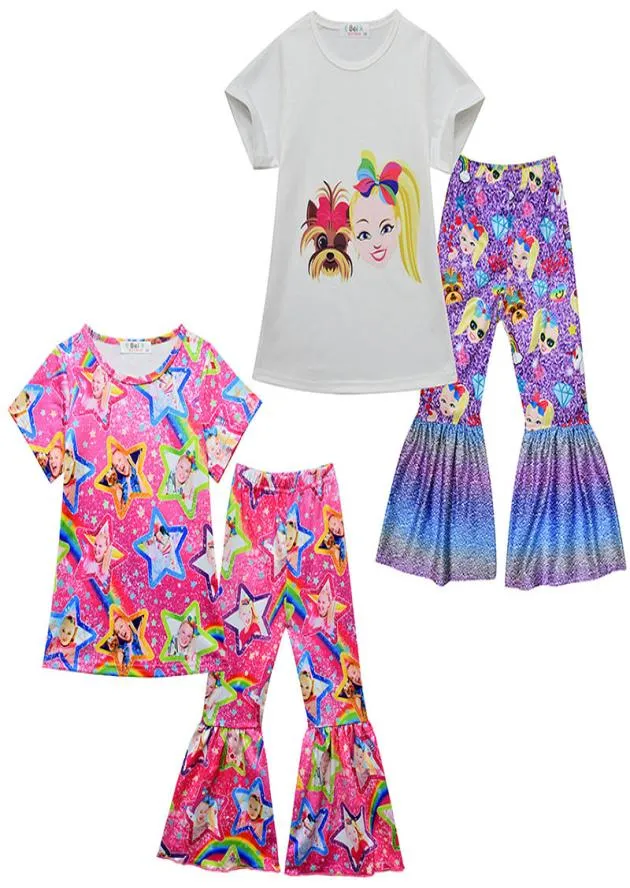 JOJO SIWA Summer Baby Girls outfits Short Sleeve Tshirt TopsFlared pants 2pcsset Boutique fashion Kids Clothing Sets Z03654967731