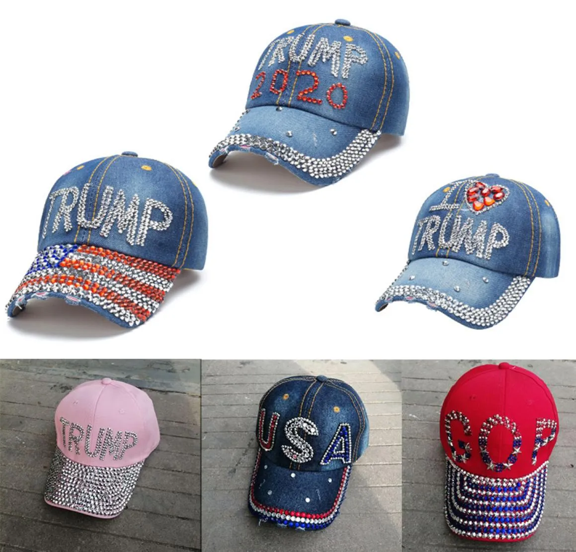 Donald Trump 2020 Hat denim elmas Başkan Caps Beyzbol şapkaları Ayarlanabilir Snapback Kadın Erkekler Dış Hava Spor Kapağı Normal Giyim İçin 3751915