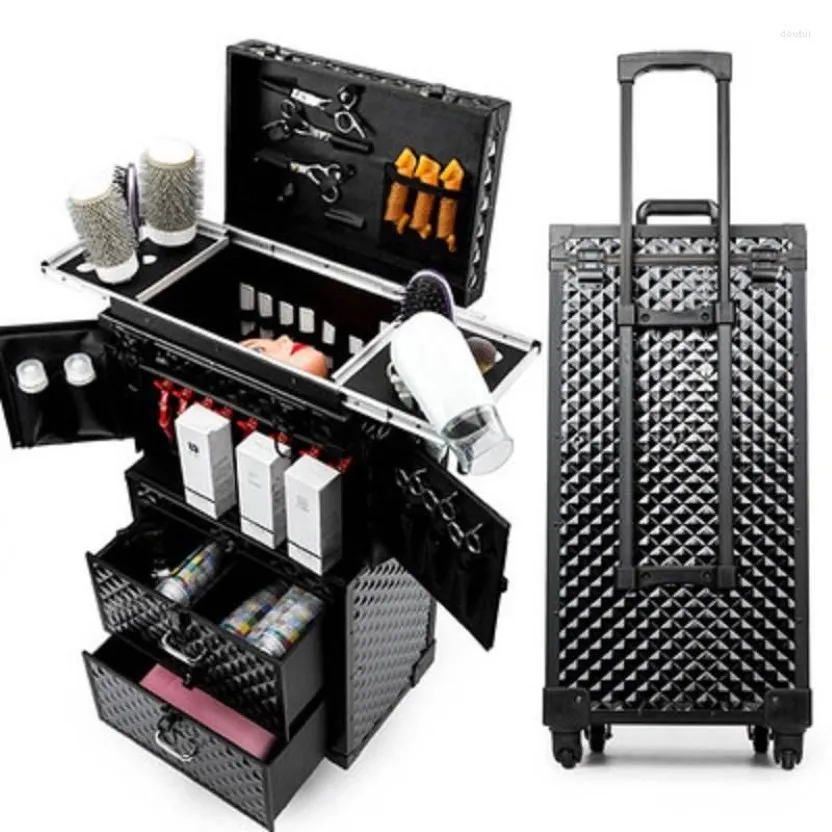 Koffers Privatni Rood Groot volume Multifunctionele make-up rolbagage Professioneel kappersgereedschap Merk Custom Suitcase187q