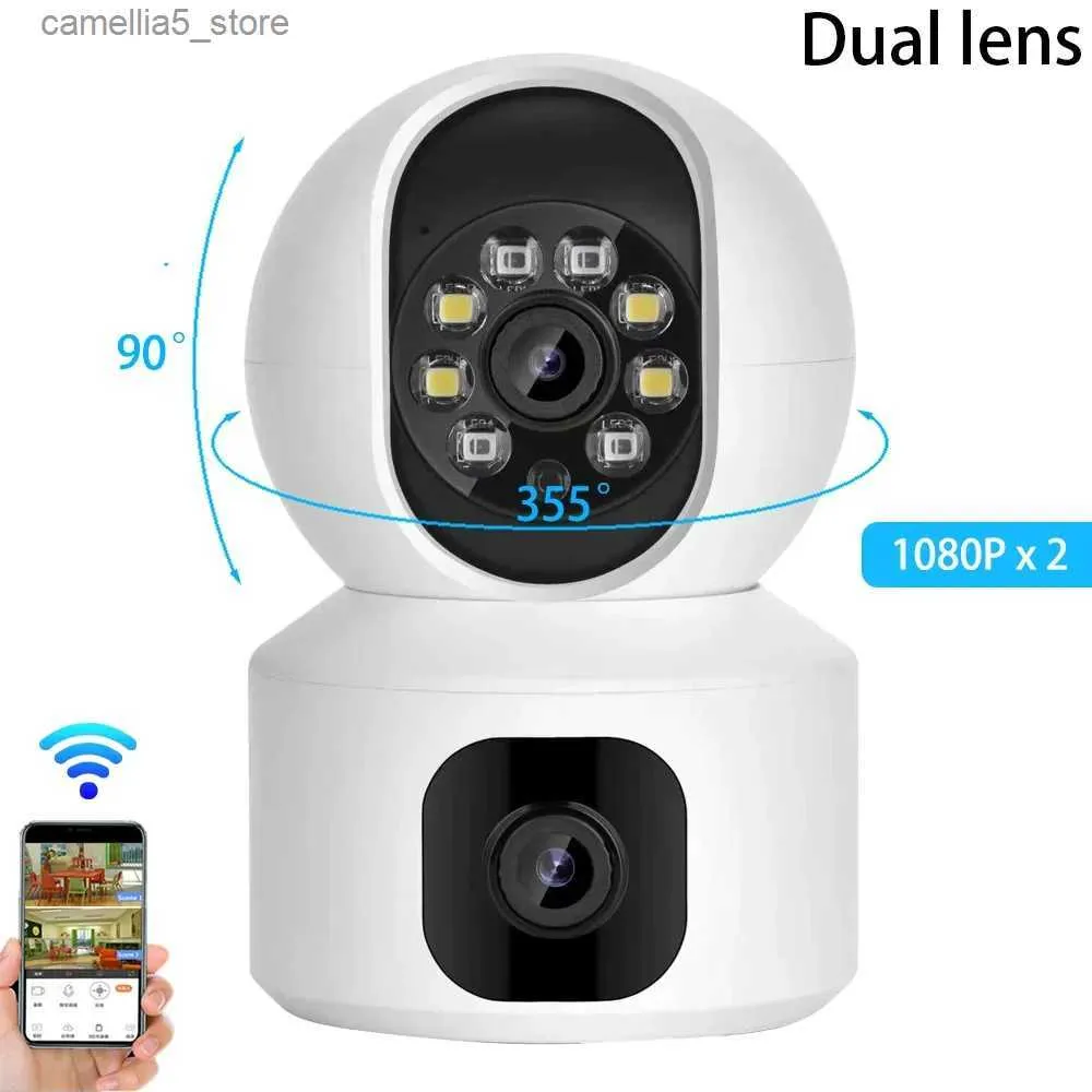 Caméra de surveillance pour bébé Caméra WIFI PTZ à double objectif Double écran Moniteur pour bébé Intelligence artificielle Suivi automatique pour la sécurité intérieure Q240308
