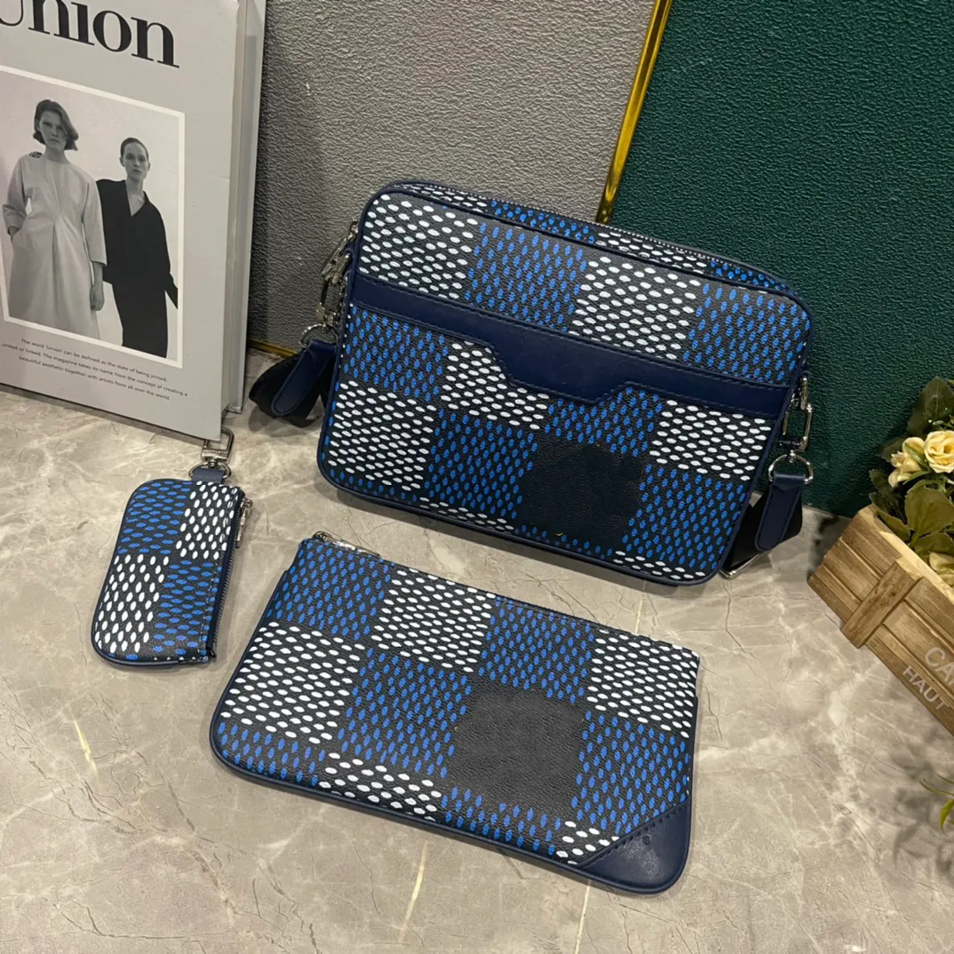 Lyx crossbody väska man designer väska män axelväska avtagbar blixtlås väska mynt plånbok läder dukväskor för män väska på handväska högkvalitativ 3 -bitar set väska