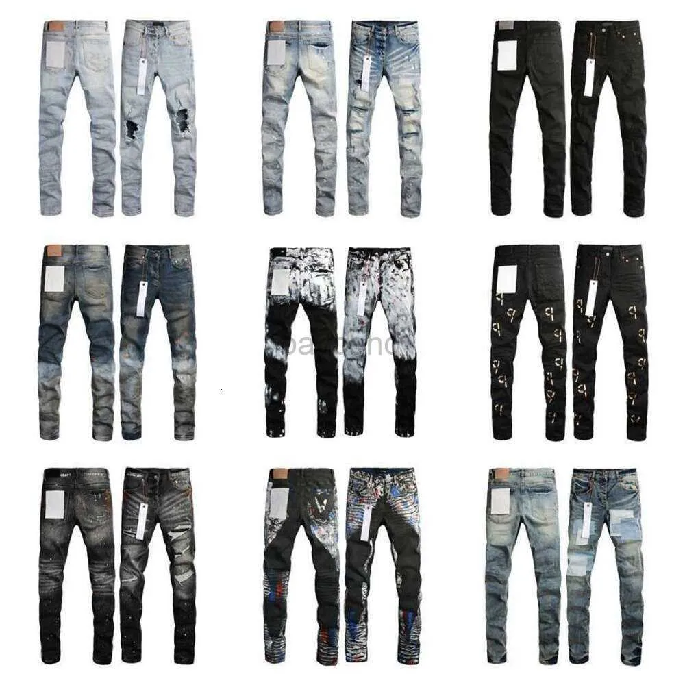 Jeans pour hommes Mens Purple Jeans Designer Pantalon long empilé Ksubi Ripped High Street Brand Patch Hole Denim Straight Fashion Streetwear Silm Mencoat Jacketstop 240308