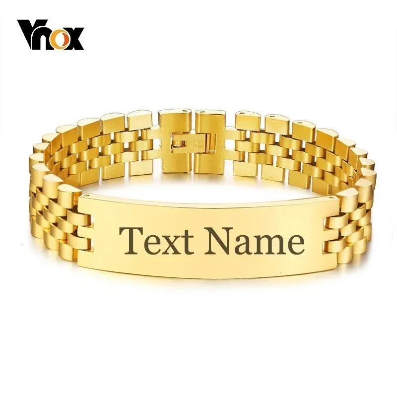 Vnox Mens 15mm breda ID -tagmband med gratis personligt graveringsnamn Kärleksinfo 3 Färgklocka Band Wrap Link Chain Pulseira 240227