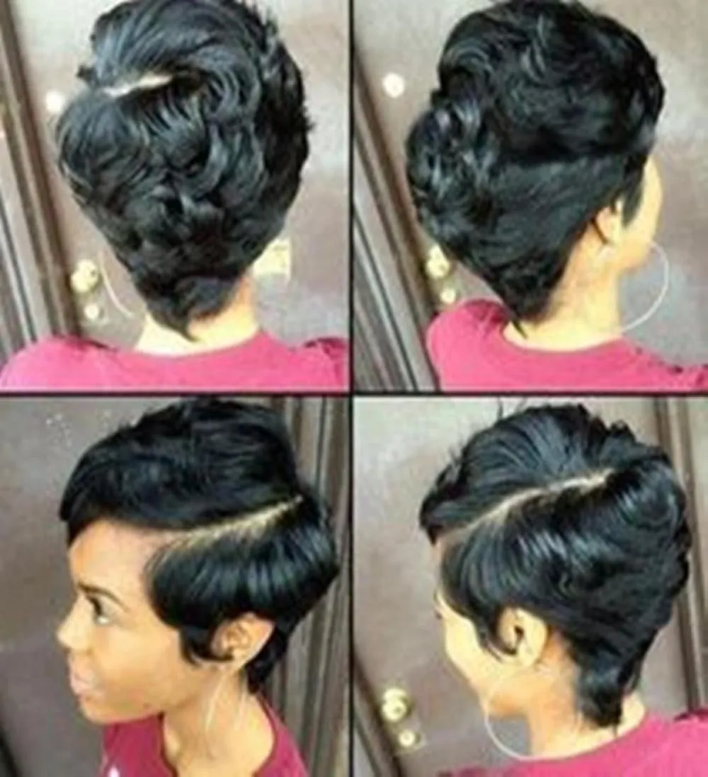 Peruca de corte pixie de cabelo humano para mulheres negras, máquina feita com bebê, pequena peruca frontal de renda, parte lateral 4763754