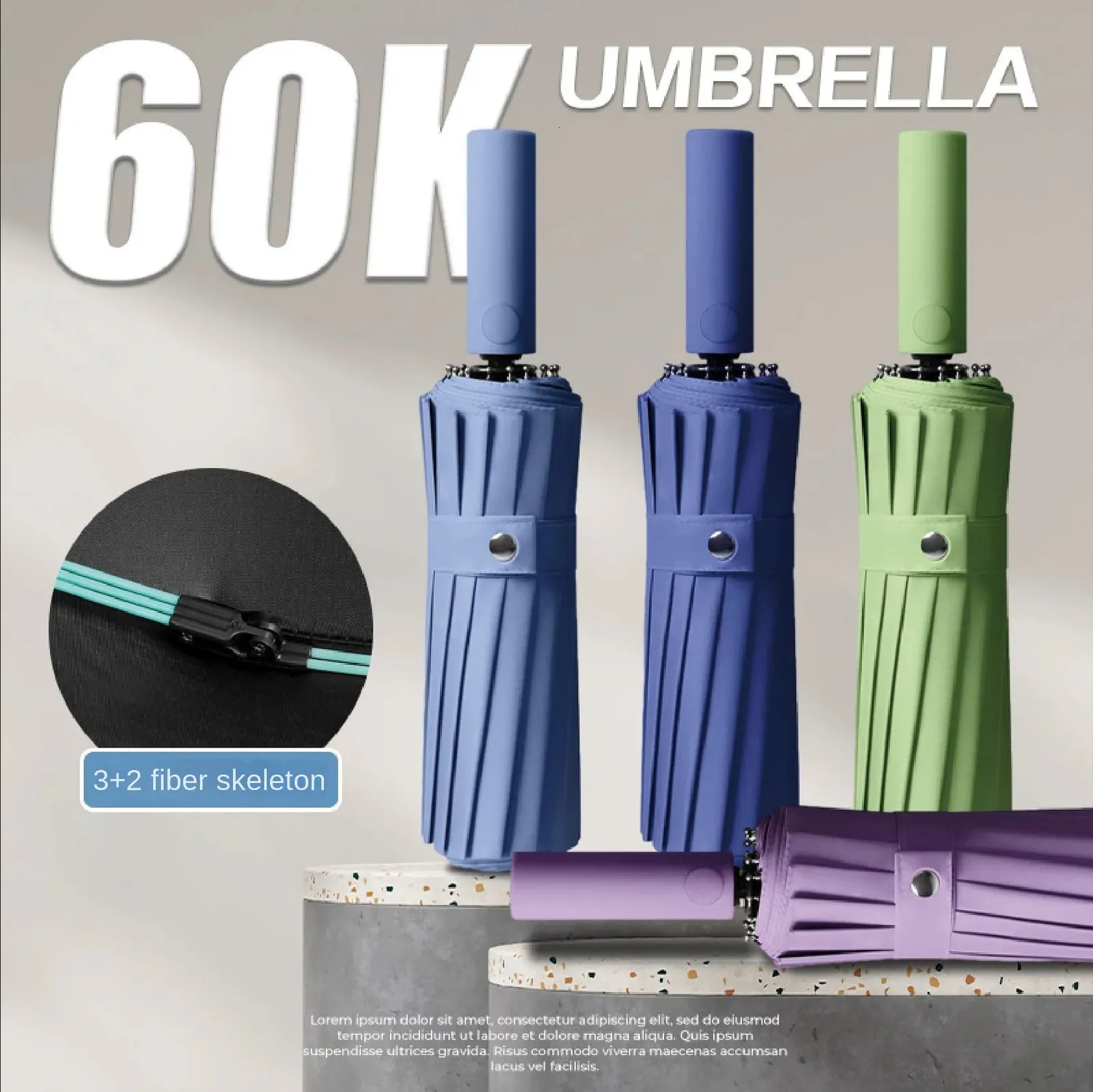 60 BONE WITR Odporny na wiatr, wzmocniony Automatyczny parasol dla mężczyzn deszcz i połysk podwójny określenie słoneczne UV Parasole Słońca 240301