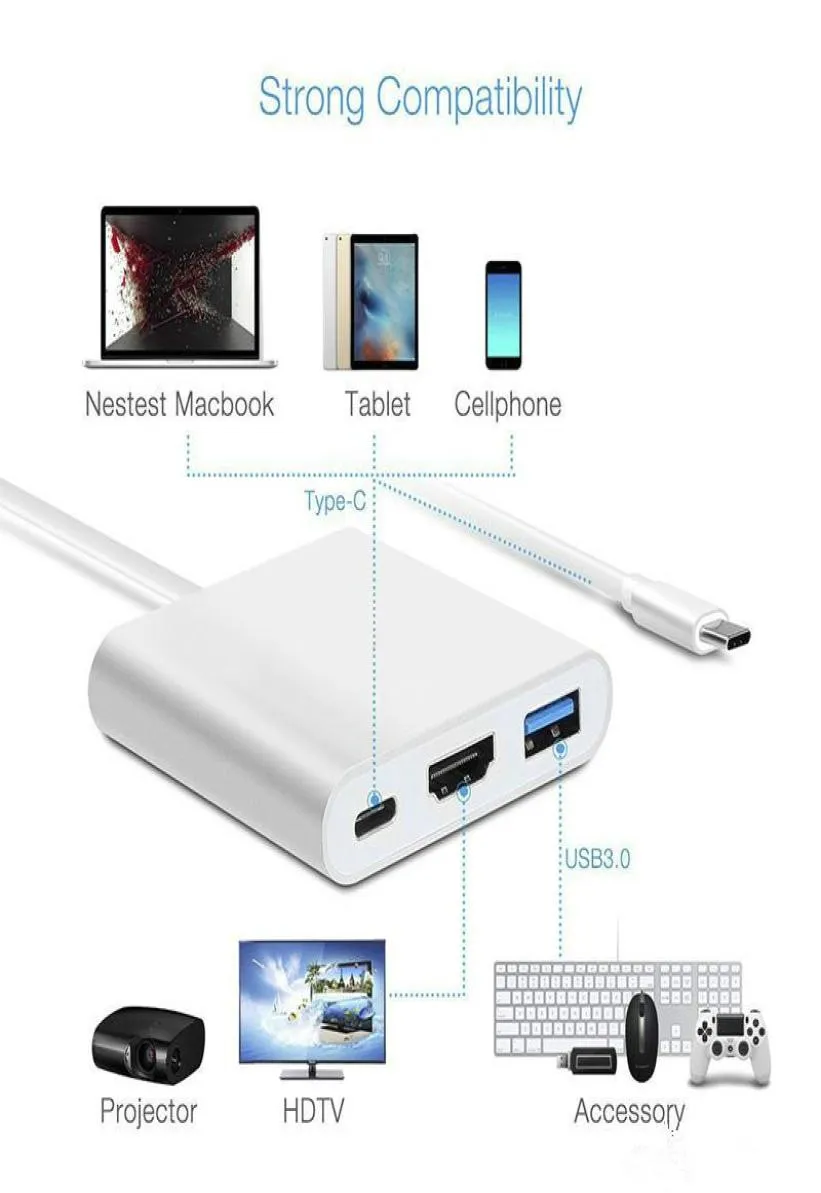 USBC 31 Type C naar 4K HDOut 1080p Connectors Digitale AV Multiport Adapter OTG USB 30 HUB Oplader voor Macbook 12quot7899800