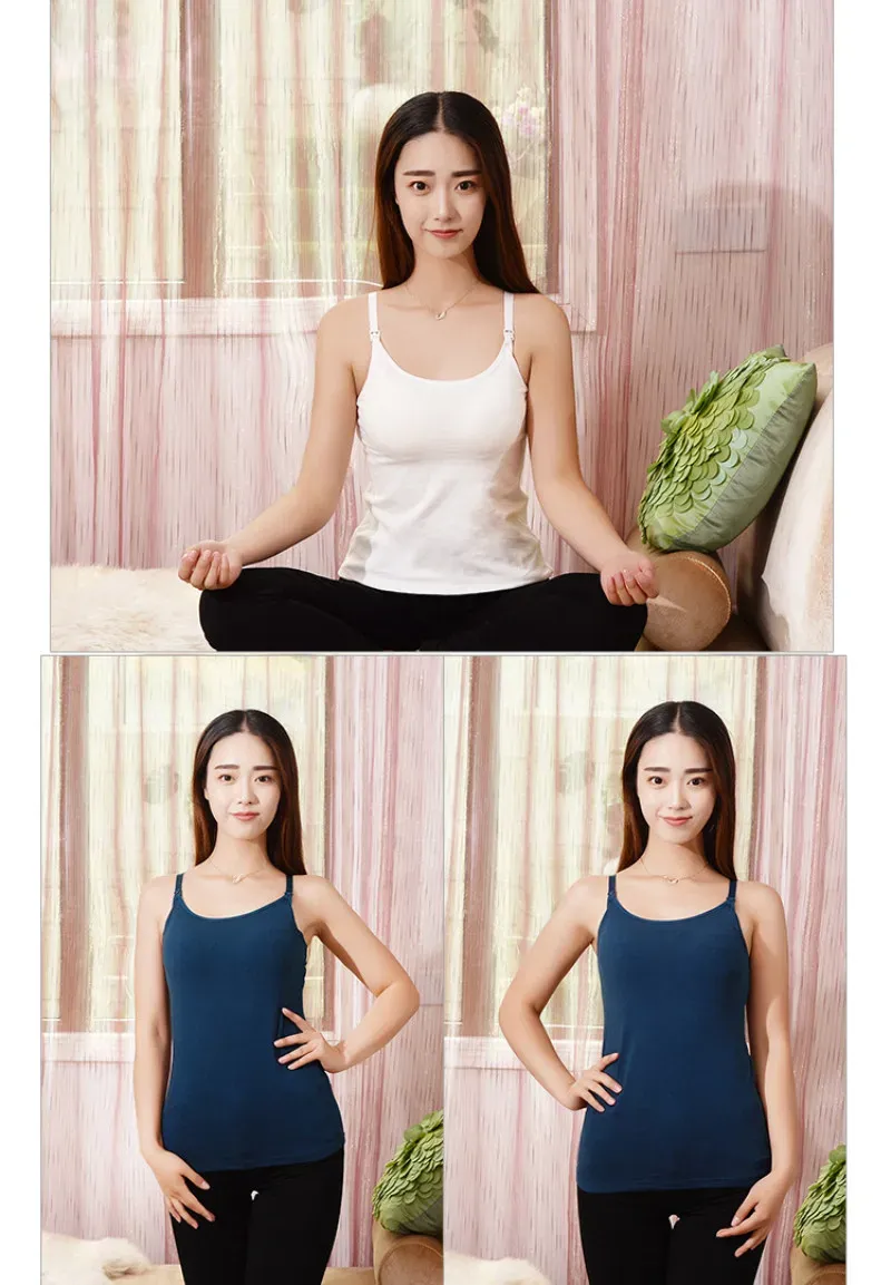 Maternity Women Nursing Camisole Padded Breastfeeding Tops Casual Summer Tank Top Vest Cotton Pregnant Strap Tops Camis 7 Colors (3)