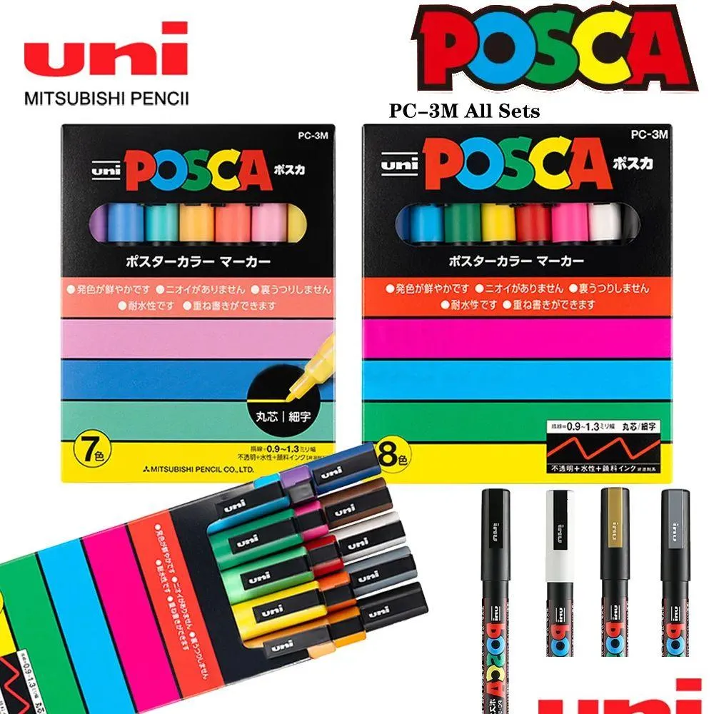 Маркеры оптом Uni Posca Маркерная ручка Fl Set PC-Рекламный плакат Iti Note Painting Ручная роспись Художественные принадлежности Rotualdores Manga Dro Ot5Ty