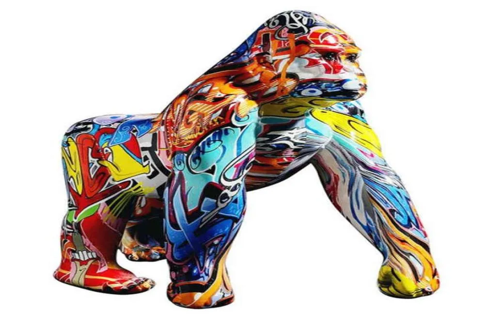 Nordiska kreativa föremål Hemdekorationstillbehör Färgglada graffiti Gorilla skulptur Animal Statue Creative Crafts Ornament Ret5037845